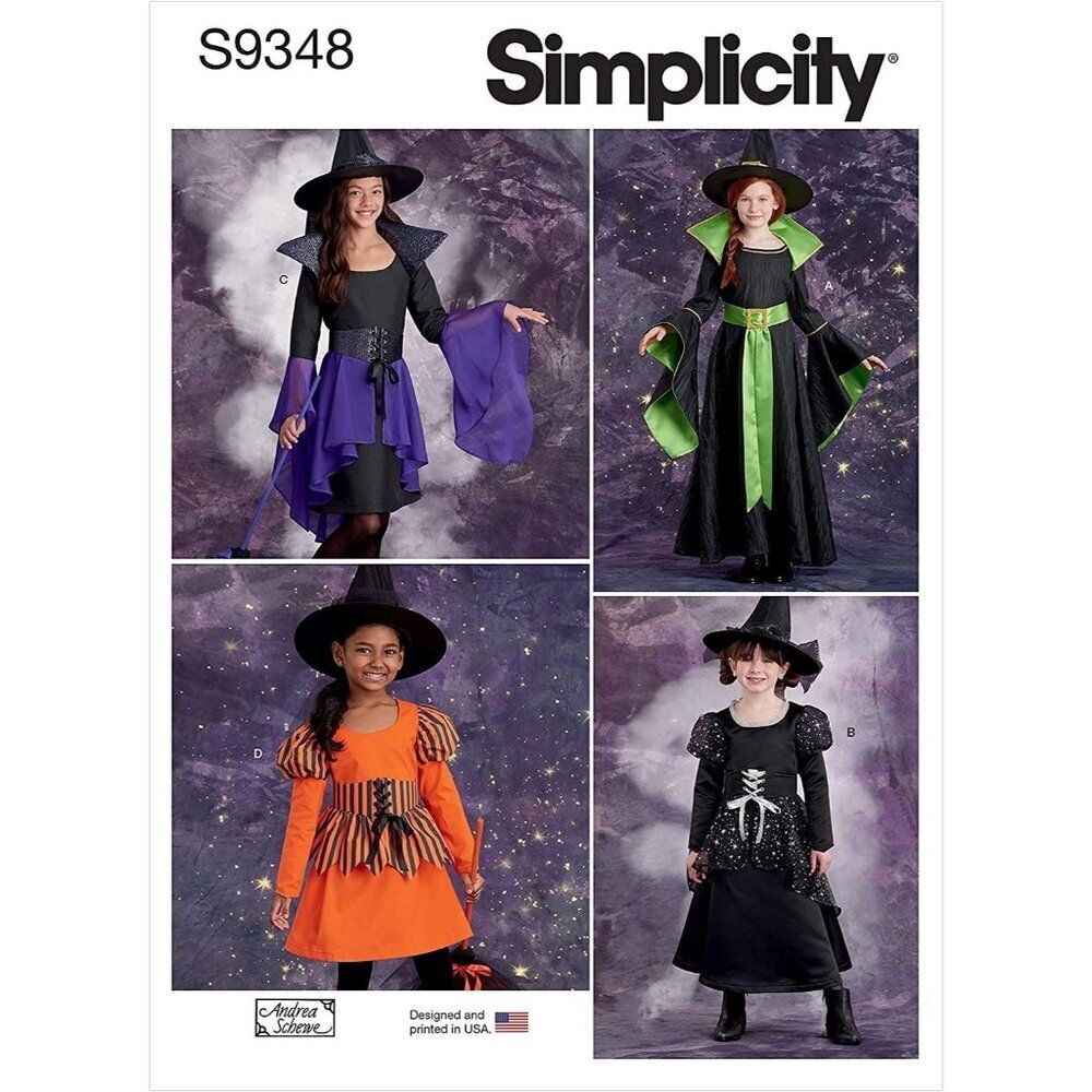 Simplicity Sewing Pattern 9348 11594 Costume Witches Girls Size 3-6